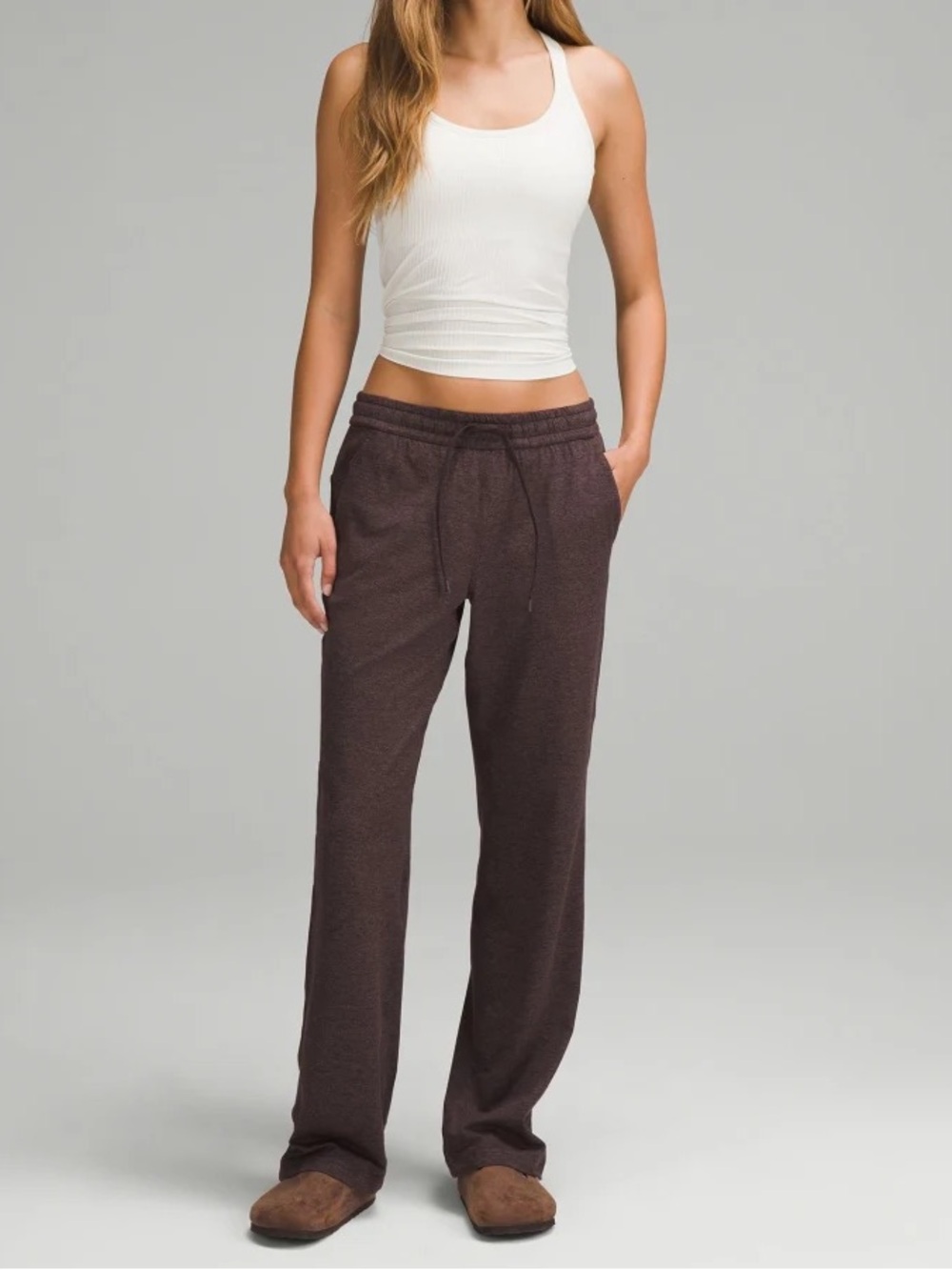 NWT Lululemon Soft Jersey Straight-Leg Mid-Rise Pant size 6 Heathered dark espre